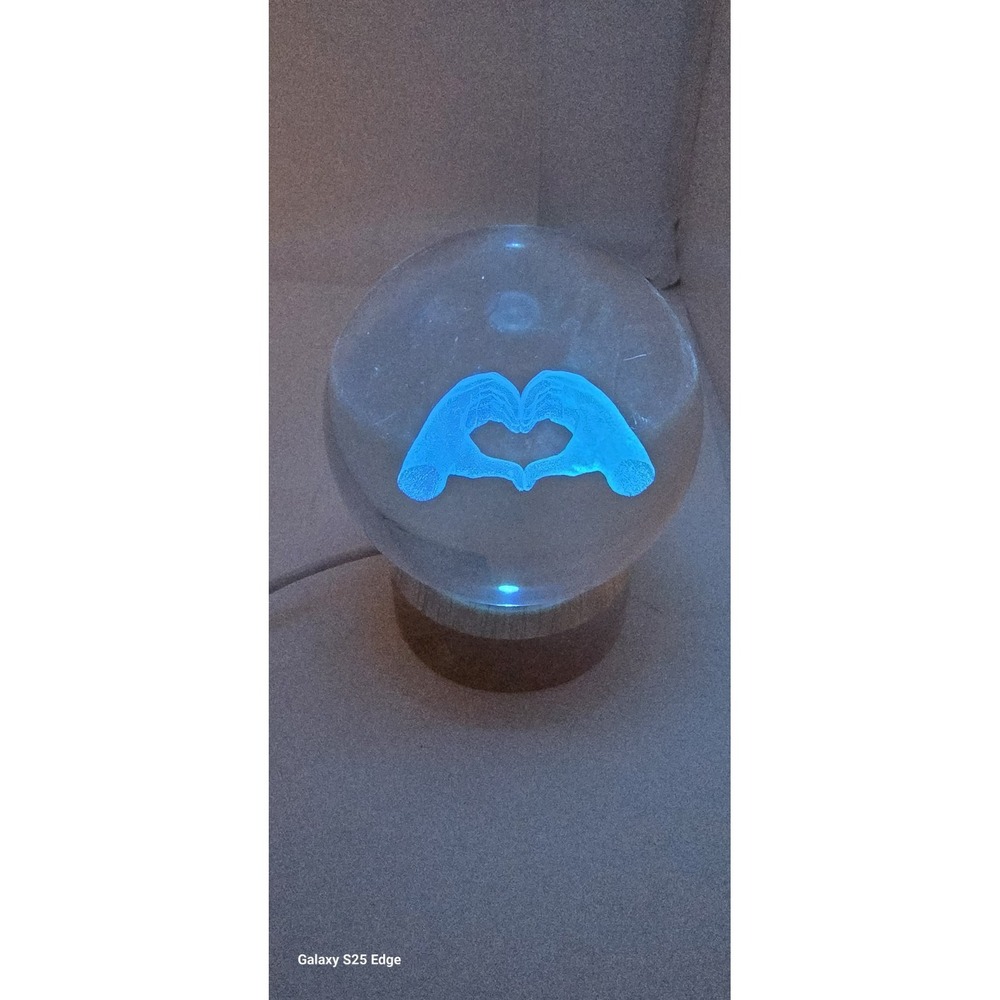Space Glass Sphere Color Changing Lamp - Heart Hands Crystal Ball on LED Stand